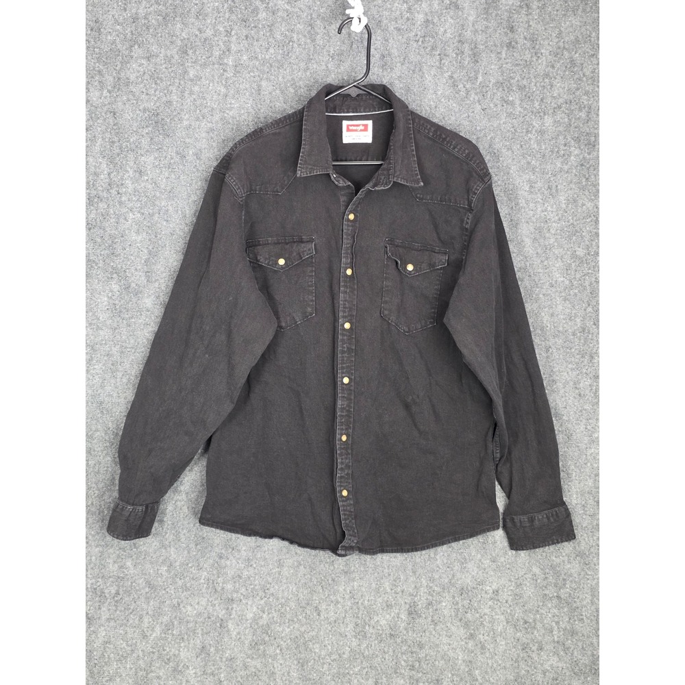 Wrangler Western Pearl Snap Shirt Mens XL Black Long Sleeve Button Up Cowboy